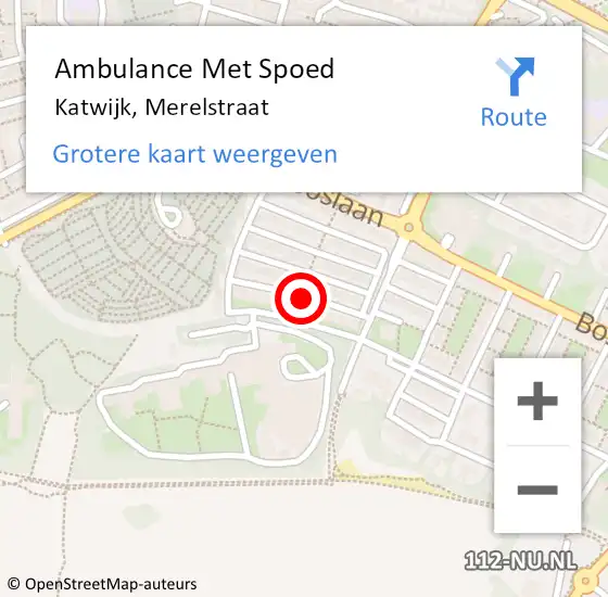 Locatie op kaart van de 112 melding: Ambulance Met Spoed Naar Katwijk, Merelstraat op 17 juli 2017 02:50