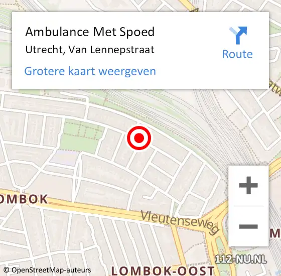 Locatie op kaart van de 112 melding: Ambulance Met Spoed Naar Utrecht, Van Lennepstraat op 17 juli 2017 04:56