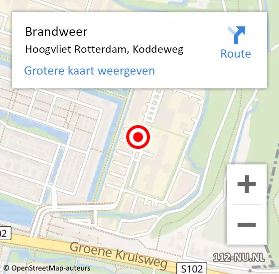 Locatie op kaart van de 112 melding: Brandweer Hoogvliet Rotterdam, Koddeweg op 17 juli 2017 05:18