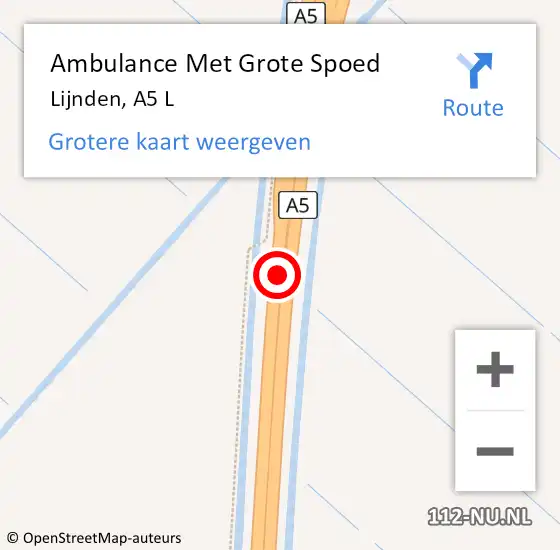 Locatie op kaart van de 112 melding: Ambulance Met Grote Spoed Naar Lijnden, A5 L op 17 juli 2017 06:02