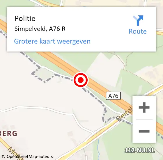 Locatie op kaart van de 112 melding: Politie Simpelveld, A76 R op 17 juli 2017 06:21