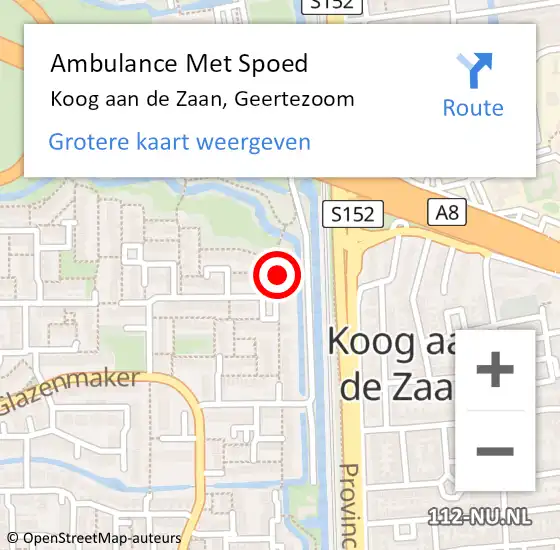 Locatie op kaart van de 112 melding: Ambulance Met Spoed Naar Koog aan de Zaan, Geertezoom op 17 juli 2017 09:15