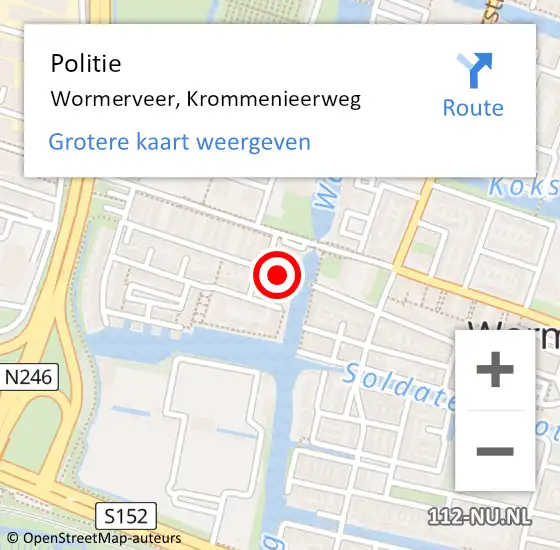 Locatie op kaart van de 112 melding: Politie Wormerveer, Krommenieerweg op 17 juli 2017 11:01