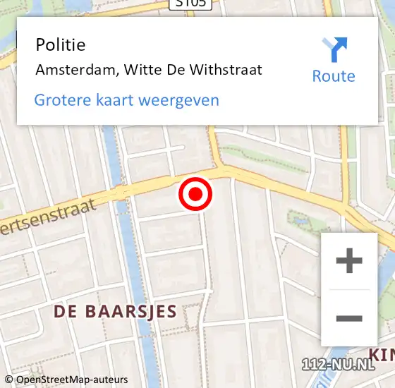 Locatie op kaart van de 112 melding: Politie Amsterdam, Witte de Withstraat op 17 juli 2017 12:29