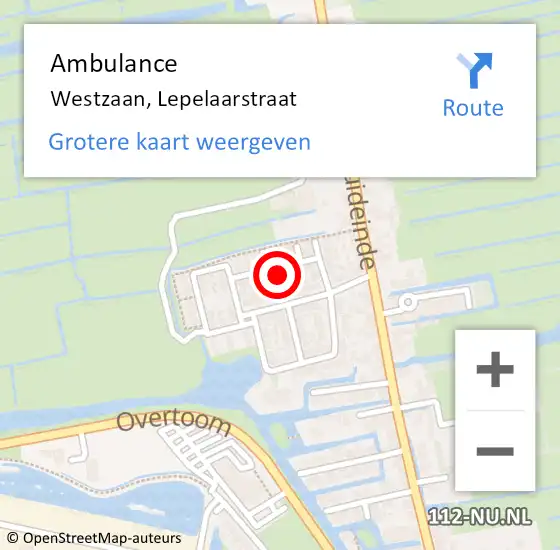 Locatie op kaart van de 112 melding: Ambulance Westzaan, Lepelaarstraat op 17 juli 2017 13:24