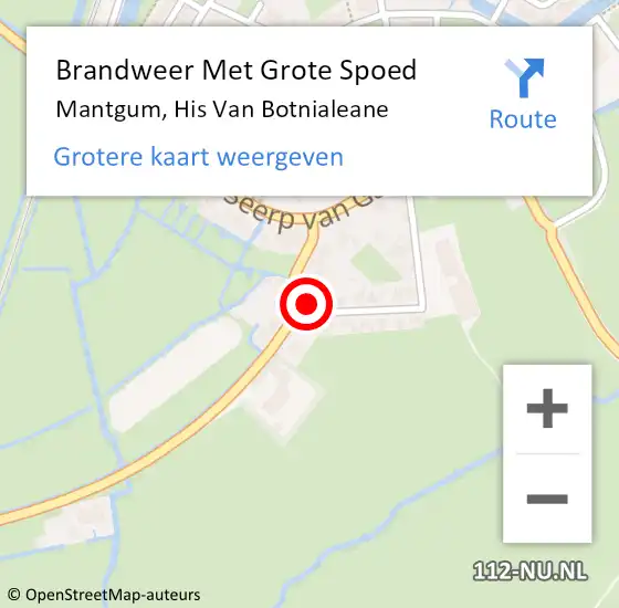 Locatie op kaart van de 112 melding: Brandweer Met Grote Spoed Naar Mantgum, His Van Botnialeane op 17 juli 2017 14:19