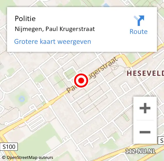 Locatie op kaart van de 112 melding: Politie Nijmegen, Paul Krugerstraat op 17 juli 2017 15:31