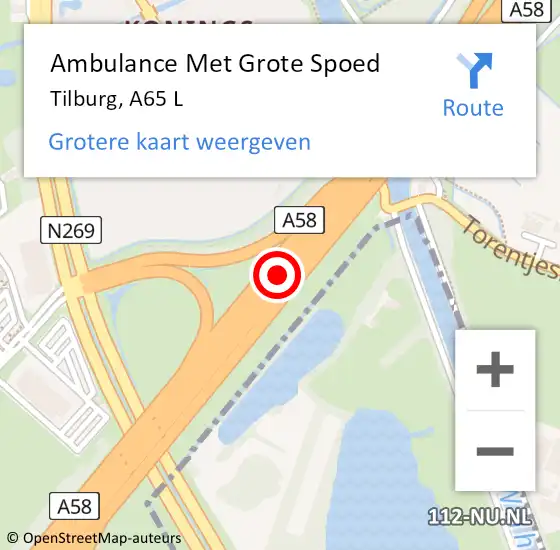 Locatie op kaart van de 112 melding: Ambulance Met Grote Spoed Naar Tilburg, A65 L op 17 juli 2017 17:47