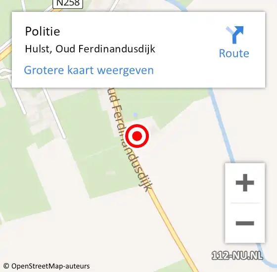 Locatie op kaart van de 112 melding: Politie Hulst, Oud Ferdinandusdijk op 17 juli 2017 18:52