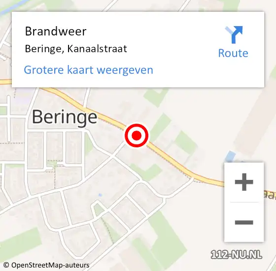 Locatie op kaart van de 112 melding: Brandweer Beringe, Kanaalstraat op 17 juli 2017 19:00