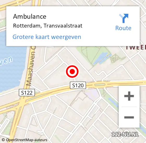 Locatie op kaart van de 112 melding: Ambulance Rotterdam, Transvaalstraat op 17 juli 2017 20:04