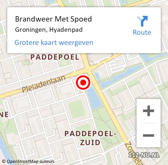 Locatie op kaart van de 112 melding: Brandweer Met Spoed Naar Groningen, Hyadenpad op 17 juli 2017 22:02