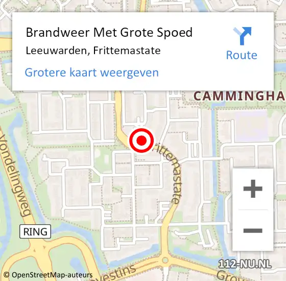 Locatie op kaart van de 112 melding: Brandweer Met Grote Spoed Naar Leeuwarden, Frittemastate op 17 juli 2017 22:17