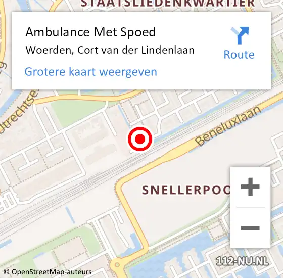 Locatie op kaart van de 112 melding: Ambulance Met Spoed Naar Woerden, Cort van der Lindenlaan op 27 januari 2014 10:55