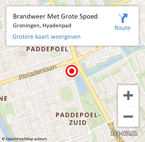 Locatie op kaart van de 112 melding: Brandweer Met Grote Spoed Naar Groningen, Hyadenpad op 18 juli 2017 09:25