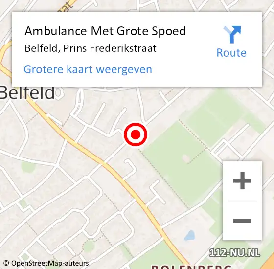 Locatie op kaart van de 112 melding: Ambulance Met Grote Spoed Naar Belfeld, Prins Frederikstraat op 18 juli 2017 10:51