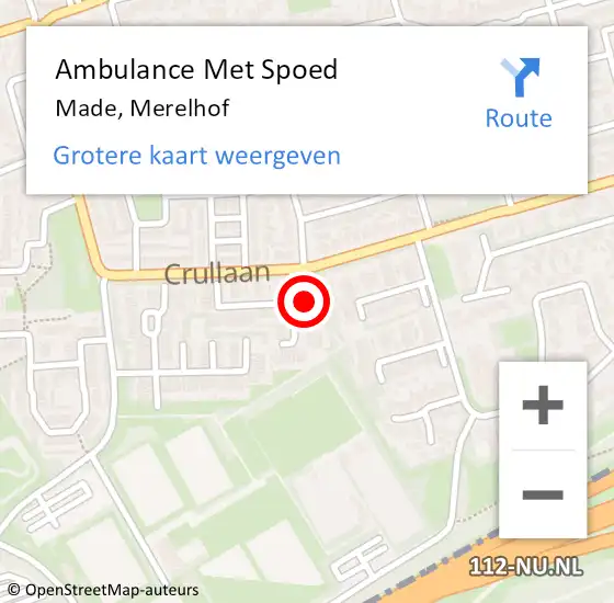 Locatie op kaart van de 112 melding: Ambulance Met Spoed Naar Made, Merelhof op 18 juli 2017 12:16