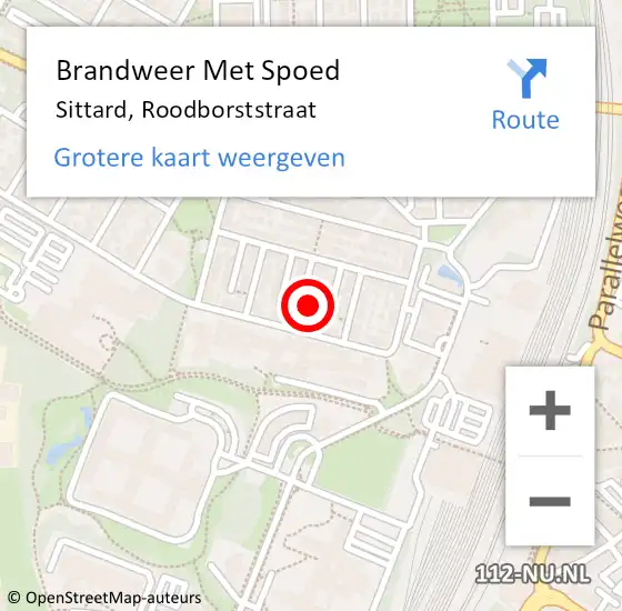 Locatie op kaart van de 112 melding: Brandweer Met Spoed Naar Sittard, Roodborststraat op 18 juli 2017 12:45