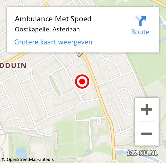 Locatie op kaart van de 112 melding: Ambulance Met Spoed Naar Oostkapelle, Asterlaan op 18 juli 2017 12:56