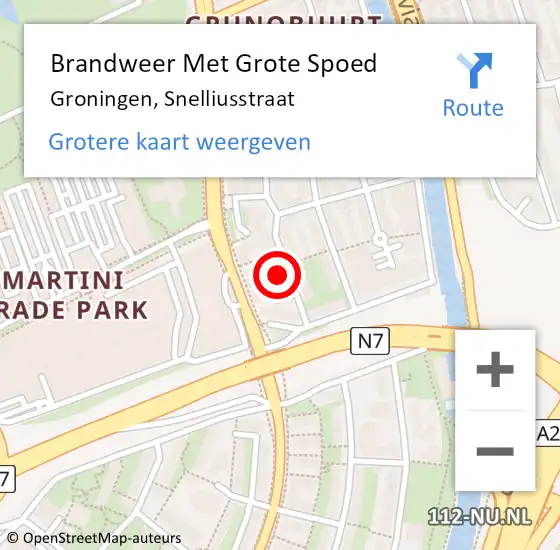 Locatie op kaart van de 112 melding: Brandweer Met Grote Spoed Naar Groningen, Snelliusstraat op 27 januari 2014 11:37