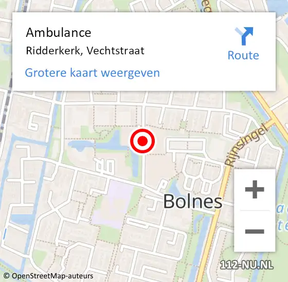 Locatie op kaart van de 112 melding: Ambulance Ridderkerk, Vechtstraat op 18 juli 2017 13:06
