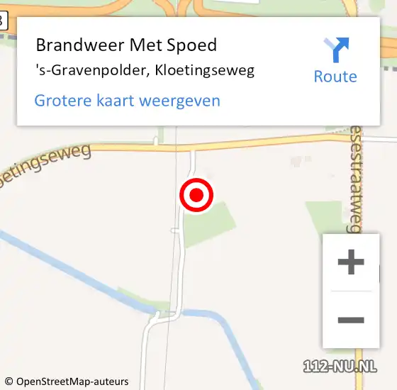 Locatie op kaart van de 112 melding: Brandweer Met Spoed Naar 's-Gravenpolder, Kloetingseweg op 18 juli 2017 13:23