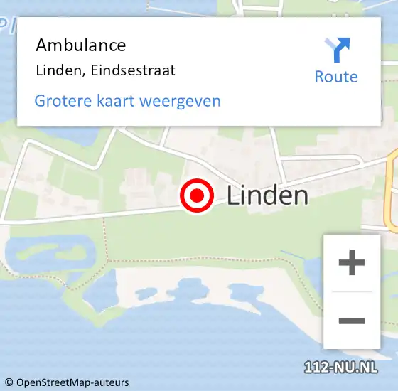 Locatie op kaart van de 112 melding: Ambulance Linden, Eindsestraat op 18 juli 2017 13:49