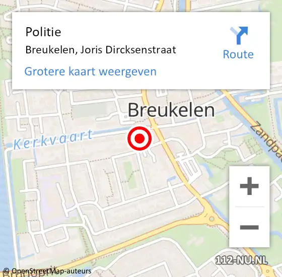 Locatie op kaart van de 112 melding: Politie Breukelen, Joris Dircksenstraat op 18 juli 2017 14:14