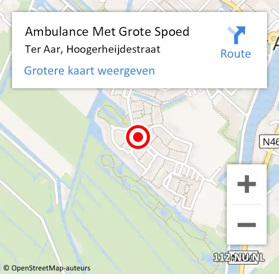 Locatie op kaart van de 112 melding: Ambulance Met Grote Spoed Naar Ter Aar, Hoogerheijdestraat op 18 juli 2017 14:25