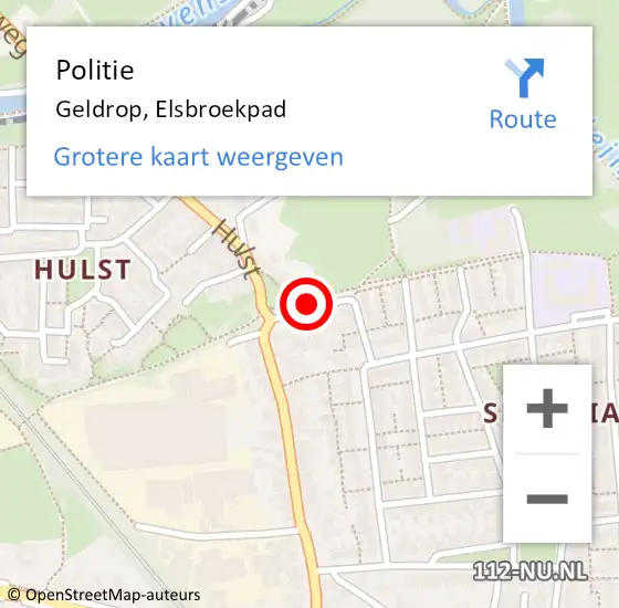 Locatie op kaart van de 112 melding: Politie Geldrop, Elsbroekpad op 18 juli 2017 15:08