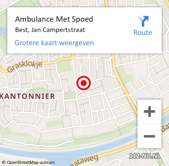 Locatie op kaart van de 112 melding: Ambulance Met Spoed Naar Best, Jan Campertstraat op 18 juli 2017 15:20