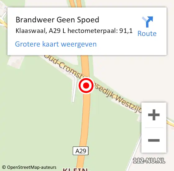 Locatie op kaart van de 112 melding: Brandweer Geen Spoed Naar Klaaswaal, A29 L hectometerpaal: 90,8 op 18 juli 2017 16:18