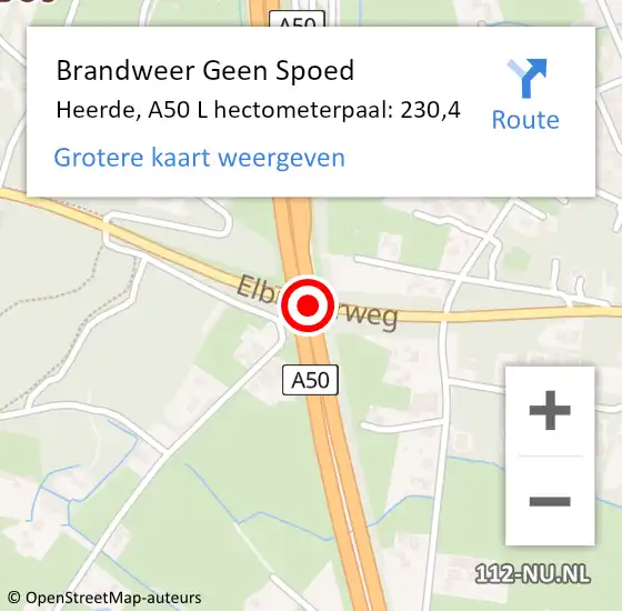 Locatie op kaart van de 112 melding: Brandweer Geen Spoed Naar Heerde, A50 L hectometerpaal: 230,4 op 18 juli 2017 17:30