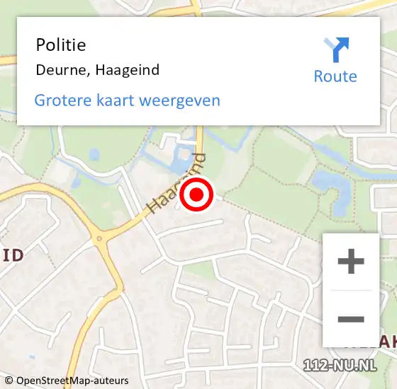 Locatie op kaart van de 112 melding: Politie Deurne, Haageind op 18 juli 2017 17:32