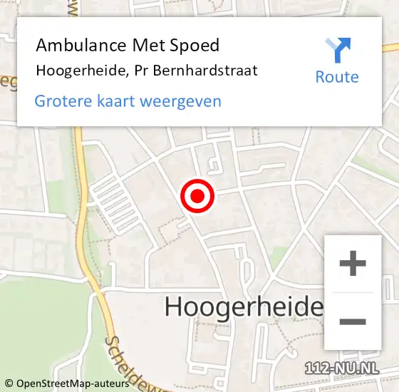 Locatie op kaart van de 112 melding: Ambulance Met Spoed Naar Hoogerheide, Pr Bernhardstraat op 18 juli 2017 17:47