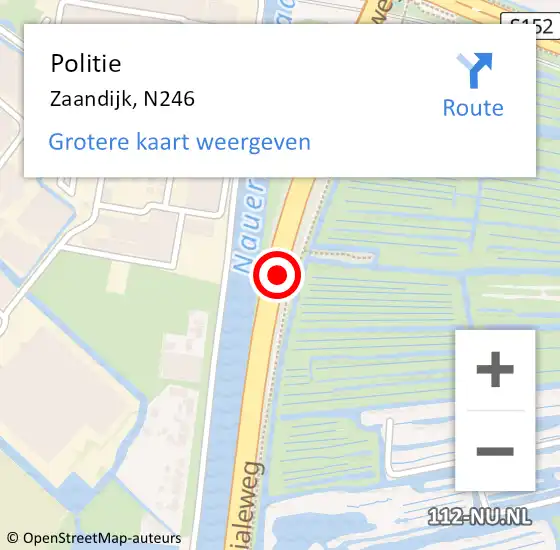 Locatie op kaart van de 112 melding: Politie Zaandijk, N246 op 18 juli 2017 18:52
