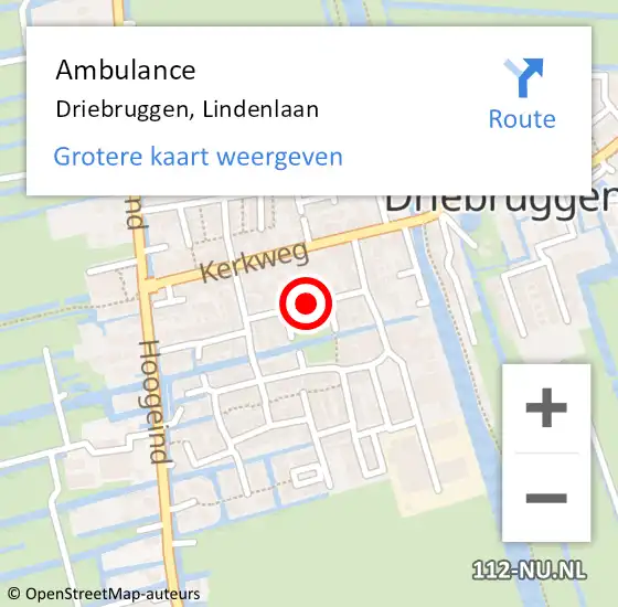 Locatie op kaart van de 112 melding: Ambulance Driebruggen, Lindenlaan op 18 juli 2017 18:56
