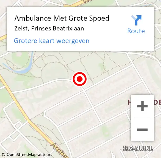Locatie op kaart van de 112 melding: Ambulance Met Grote Spoed Naar Zeist, Prinses Beatrixlaan op 18 juli 2017 19:27