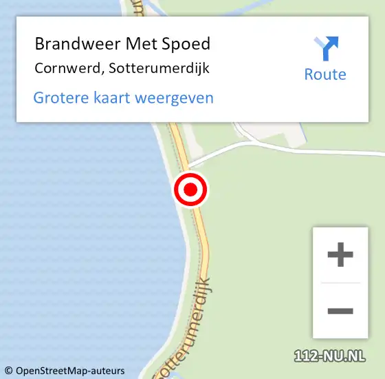 Locatie op kaart van de 112 melding: Brandweer Met Spoed Naar Cornwerd, Sotterumerdijk op 18 juli 2017 19:59