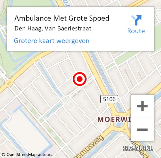 Locatie op kaart van de 112 melding: Ambulance Met Grote Spoed Naar Den Haag, Van Baerlestraat op 18 juli 2017 20:44