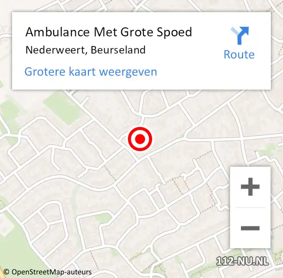 Locatie op kaart van de 112 melding: Ambulance Met Grote Spoed Naar Nederweert, Beurseland op 18 juli 2017 22:04