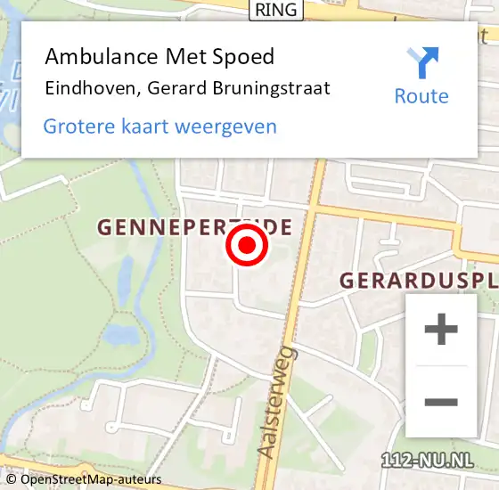 Locatie op kaart van de 112 melding: Ambulance Met Spoed Naar Eindhoven, Gerard Bruningstraat op 18 juli 2017 22:37