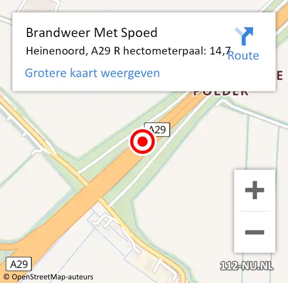 Locatie op kaart van de 112 melding: Brandweer Met Spoed Naar Heinenoord, A29 L hectometerpaal: 20,4 op 18 juli 2017 22:51