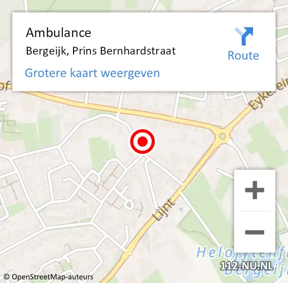 Locatie op kaart van de 112 melding: Ambulance Bergeijk, Prins Bernhardstraat op 18 juli 2017 23:06