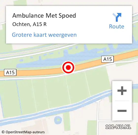 Locatie op kaart van de 112 melding: Ambulance Met Spoed Naar Ochten, A15 R hectometerpaal: 143,0 op 19 juli 2017 08:14