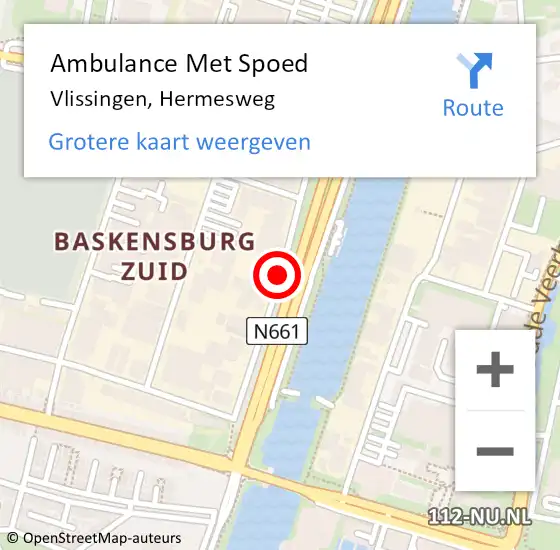 Locatie op kaart van de 112 melding: Ambulance Met Spoed Naar Vlissingen, Hermesweg op 19 juli 2017 08:27