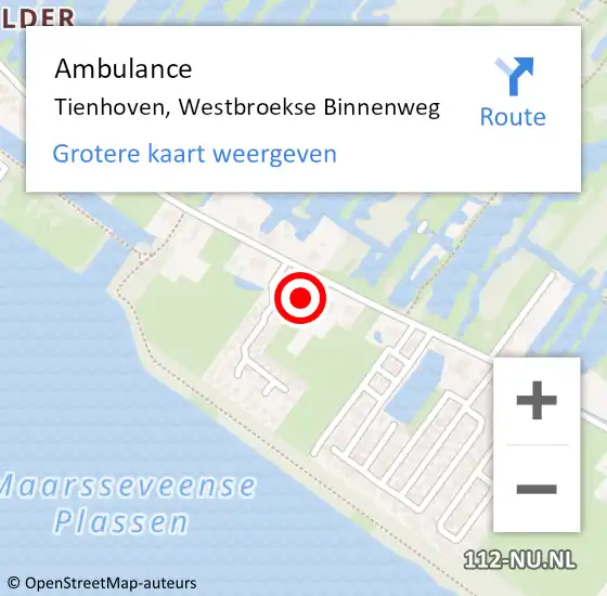 Locatie op kaart van de 112 melding: Ambulance Tienhoven, Westbroekse Binnenweg op 19 juli 2017 08:31