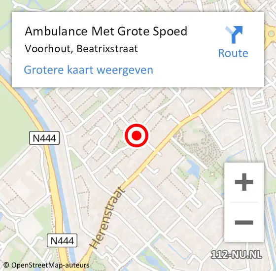 Locatie op kaart van de 112 melding: Ambulance Met Grote Spoed Naar Voorhout, Beatrixstraat op 19 juli 2017 08:53