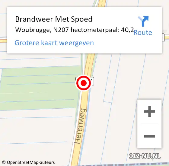 Locatie op kaart van de 112 melding: Brandweer Met Spoed Naar Woubrugge, N207 hectometerpaal: 40,2 op 19 juli 2017 11:22