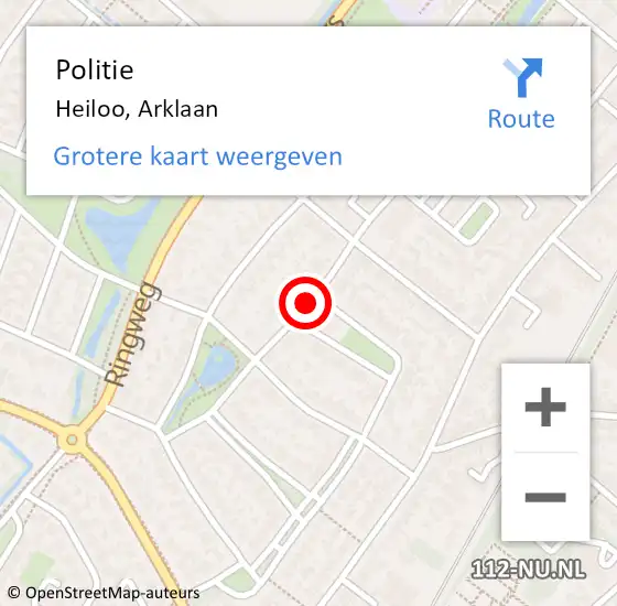 Locatie op kaart van de 112 melding: Politie Heiloo, Arklaan op 19 juli 2017 12:11